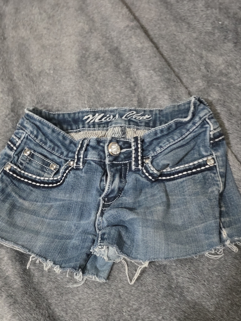Miss Chic Jeans Blue Distressed Rhinestone Embellished Denim Cutoff Shorts 1